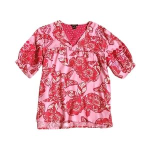 Anthropologie Vineet Bahl Inge Pink & Red Floral Short Sleeve Top Size XS